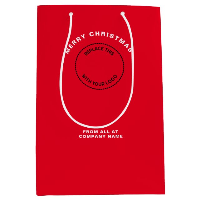 Business Logo Corporate Red Merry Christmas Medium Gift Bag (Front)