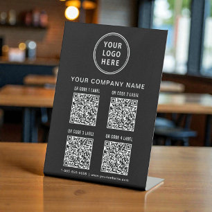 Business Logo Create Your 4 QR Codes Black Pedestal Sign