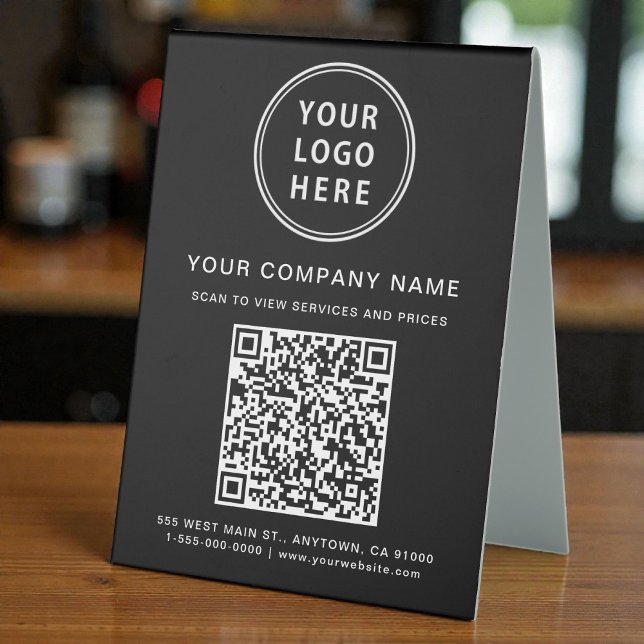 Business Logo Create Your QR Code Black (Business Logo Create Your QR Code Black Table Tent)