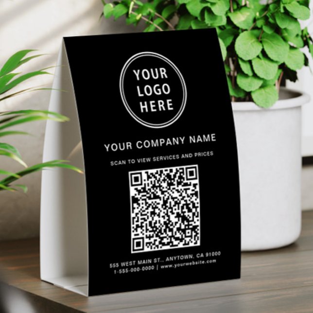 Business Logo Create Your QR Code Black (Business Logo Create Your QR Code Black Paper Table Tent)