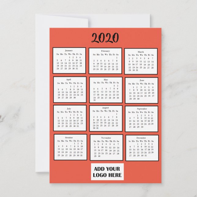 Business Logo Custom Colour 2020 Mini Calendar Invitation (Front)