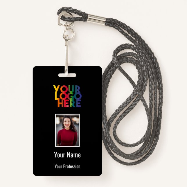 Business Logo Custom Employee Photo Barcode Name ID Badge (Front with Lanyard)