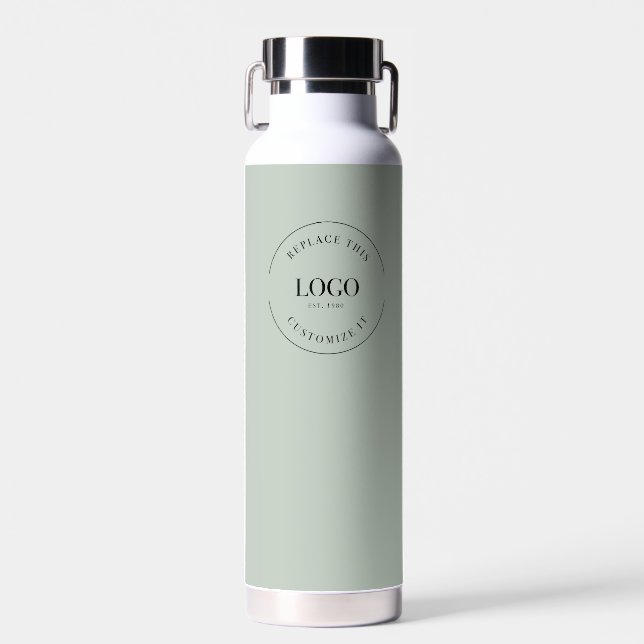 Business logo Custom QR code website Green minimal Water Bottle (Front)