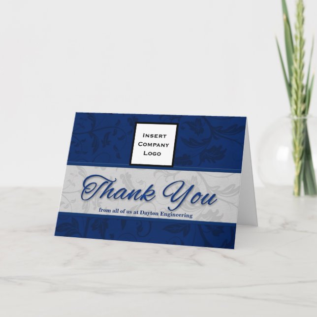 Business Logo Custom Thank You Blue Damask (Front)