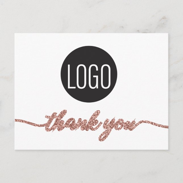 Business logo Customer Rose Gold Thank you Postcard (Front)