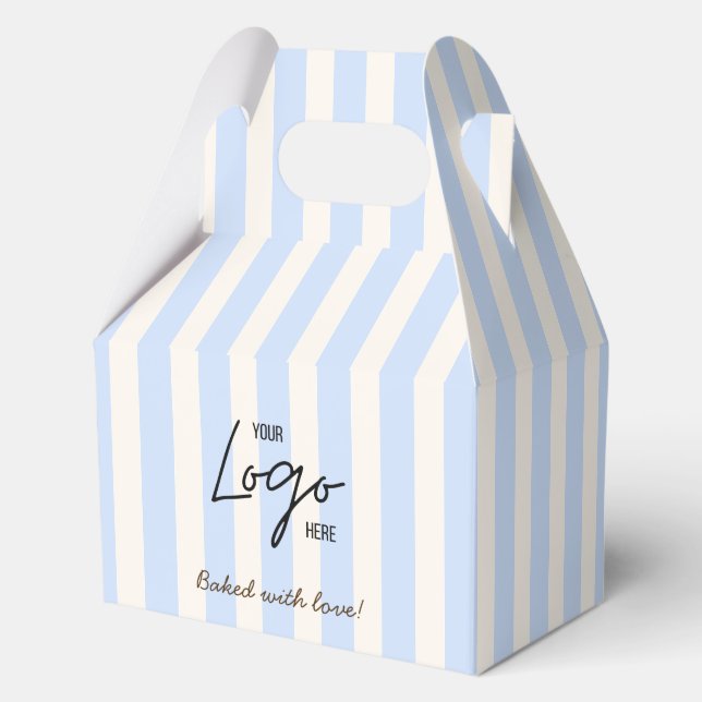 Business Logo Cute Blue Stripes Cookie Favour Box (Back)