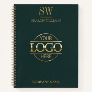 Business Logo Dark Green & Gold Monogram Initial Notebook