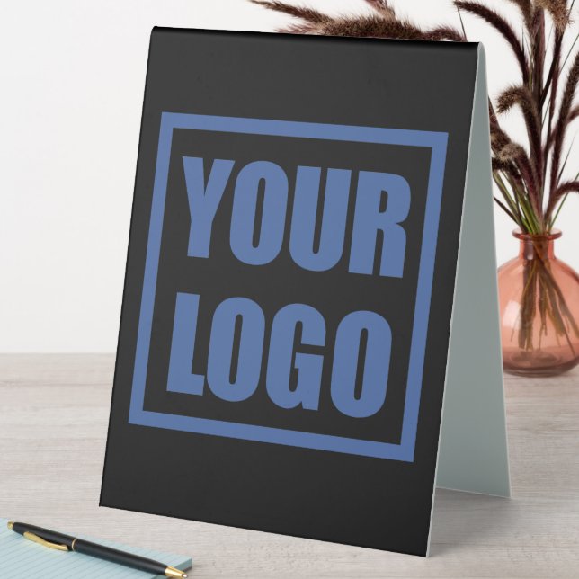 Business Logo Desk Sign Double Sided Black (In SItu (Table))
