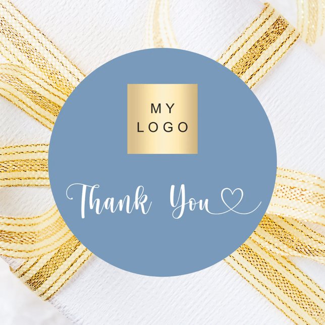 Business logo dusty blue thank you classic round sticker (Creator Uploaded)