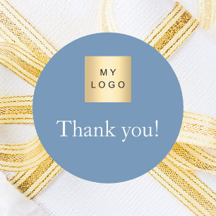 Business logo dusty blue thank you classic round sticker