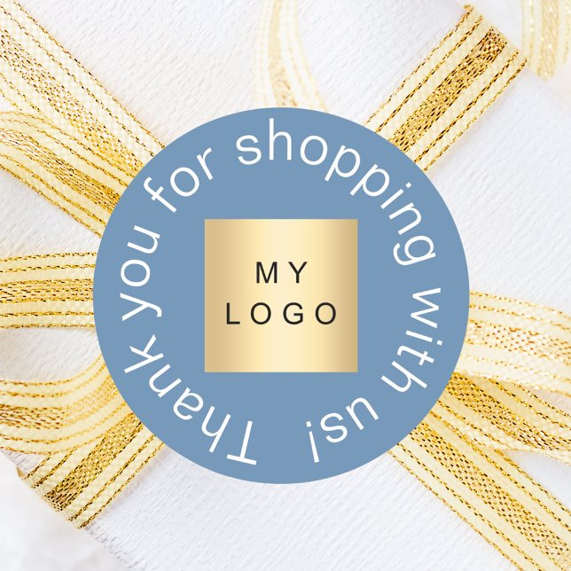 Business logo dusty blue thank you classic round sticker (Creator Uploaded)