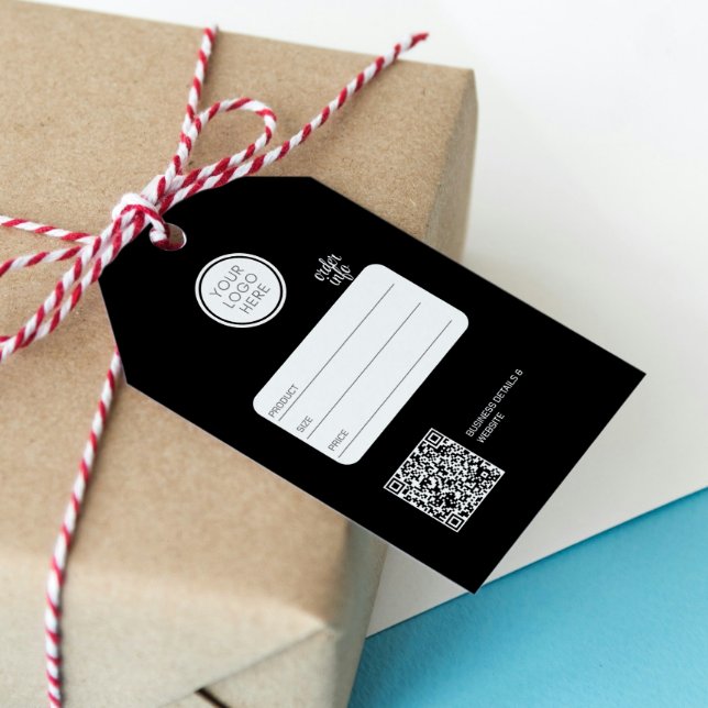 Business Logo editable QR Code Black Price Tag (Retail Logo Black Hang Tag Price Clothing Swing)
