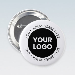 Business Logo & Editable Text  White & Black 6 Cm Round Badge