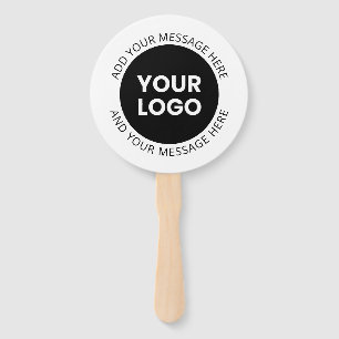 Business Logo & Editable Text White & Black Hand Fan