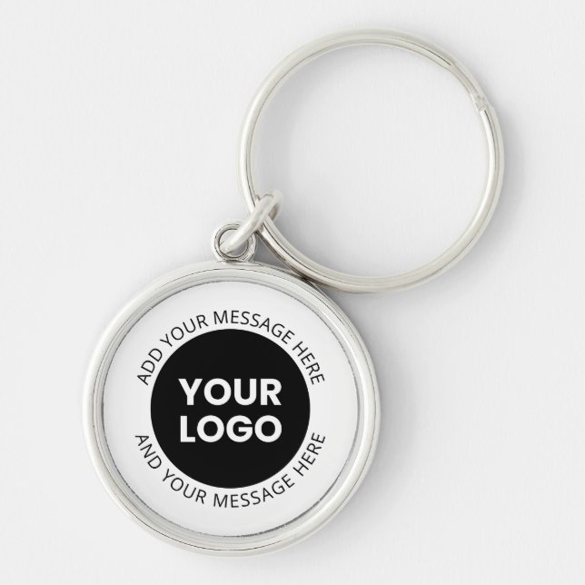 Business Logo & Editable Text  White & Black Key Ring (Front)