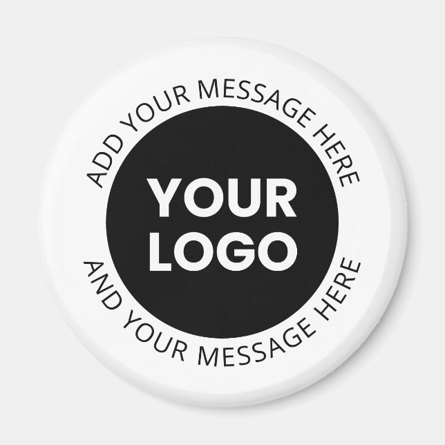 Business Logo & Editable Text  White & Black Magnet (Front)