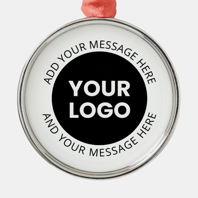Business Logo & Editable Text  White & Black Metal Tree Decoration (Front)
