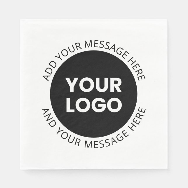 Business Logo & Editable Text  White & Black Napkin (Front)