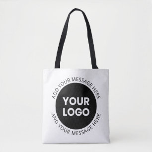Business Logo & Editable Text  White & Black Tote Bag