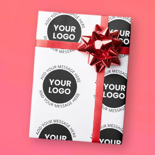 Business Logo & Editable Text White & Black Wrapping Paper