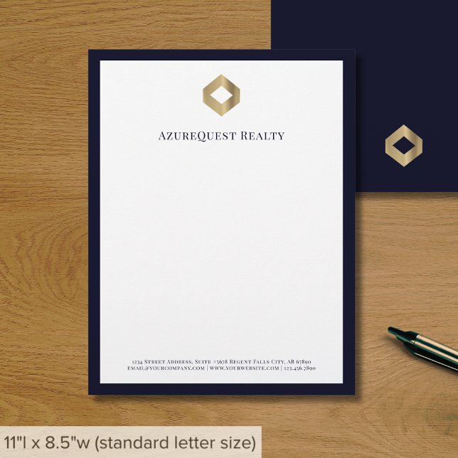 Business Logo Elegant Luxury Navy Border Custom Letterhead (Creator Uploaded)