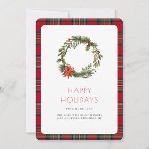 Business Logo Elegant Plaid Tartan Holiday Card