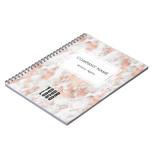 Business Logo Elegant Rose Gold Marble Promotional Notebook