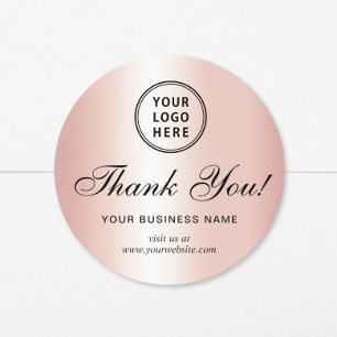 Business Logo Elegant Script Rose Gold Thank You Classic Round Sticker