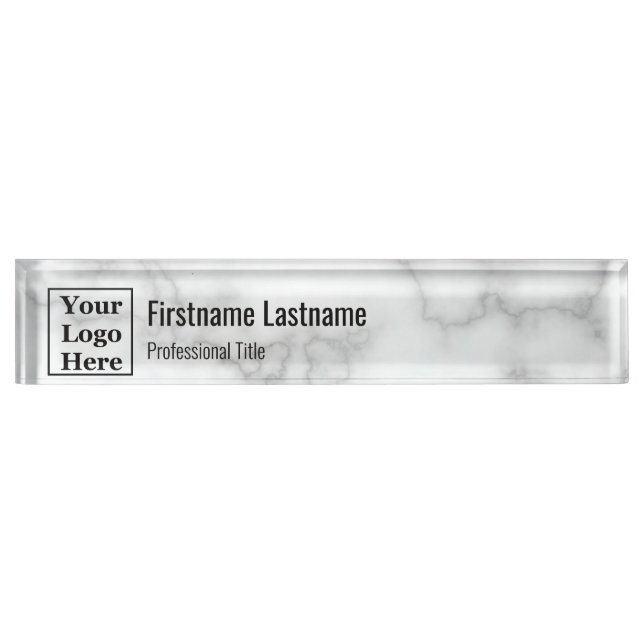 Business Logo Employee Name Job Title Faux Marble Nameplate (Front)