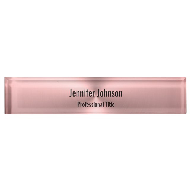 Business Logo Employee Name Pink Metal Look Nameplate (Front)