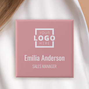 Business Logo Employee Staff Name Badge Pink