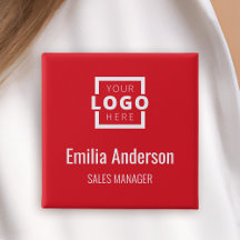 Business Logo Employee Staff Name Badge Red