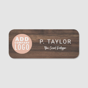 Business Logo Employee Wood-Look Custom Name Tag