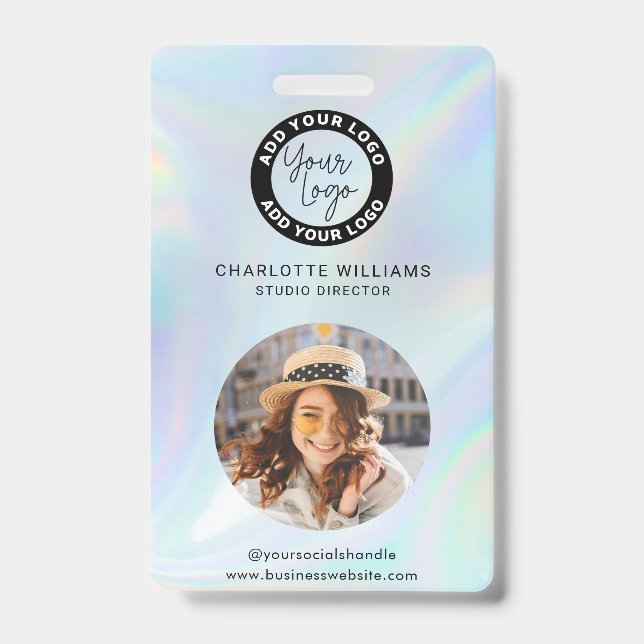 Business Logo Employees Holographic Photo ID Badge (Front)