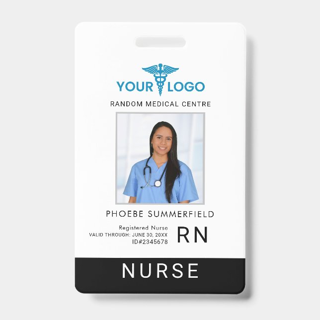 Business Logo Employees Photo ID Barcode Custom Badge (Front)