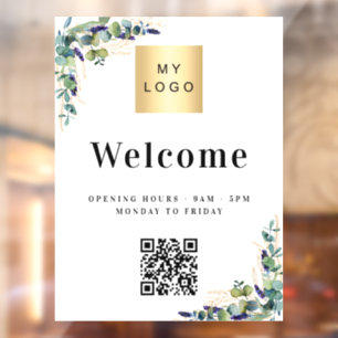 Business logo eucalyptus welcome opening QR code Window Cling
