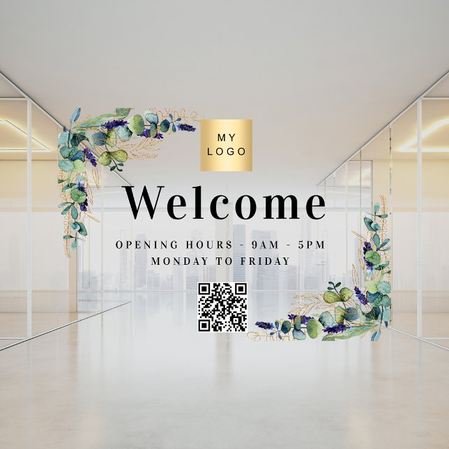 Business logo eucalyptus welcome opening QR code Window Cling (Creator Uploaded)
