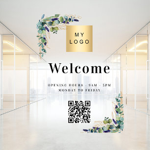 Business logo eucalyptus welcome opening QR code Window Cling