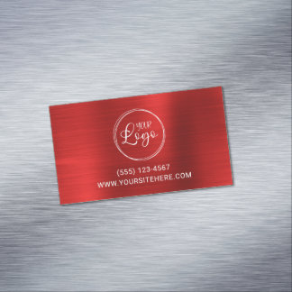 Business Logo Faux Bright Red Foil Magnetic Business Card