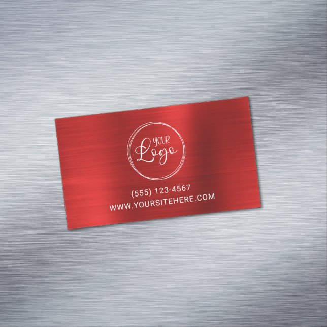 Business Logo Faux Bright Red Foil Magnetic Business Card (In Situ)