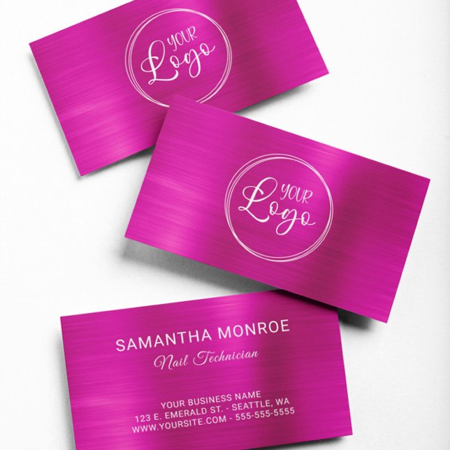 Business Logo Faux Hot Pink Ombre Foil Business Card (Business Logo Faux Hot Pink Ombre Foil Business Card)