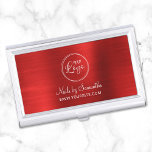 Business Logo Faux Red Ombre Foil Business Card Holder<br><div class="desc">Create your own small business logo decorative business card case. The background features a ruby red ombre faux brushed metal foil digital art graphic. The elegant calligraphy and modern all caps font styles can be customised. Change the colour to match your logo image colour. The digital art elements print like...</div>