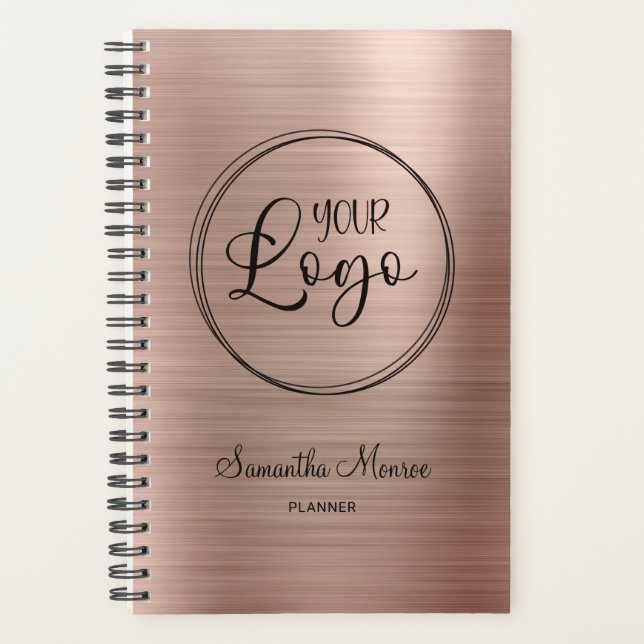 Business Logo Faux Rose Gold Foil Work Planner (Front)