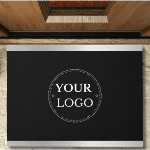 Business Logo Faux Silver Black Promo Branding Doormat