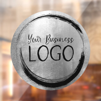 Business Logo Faux Silver Foil Circle Window Cling