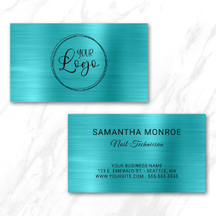 Business Logo Faux Turquoise Blue Ombre Foil Card