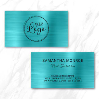 Business Logo Faux Turquoise Blue Ombre Foil Card