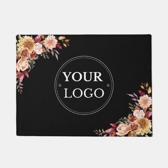 Business Logo Floral Modern Black Promotional  Doormat (Front)