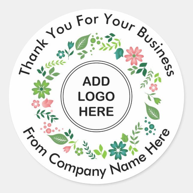 Business Logo Floral Thank you Stickers (Front)
