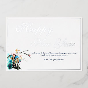Business Logo Flower Decor Holiday Card